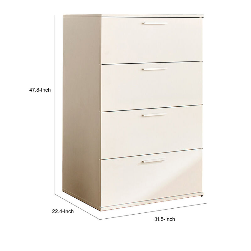 Levy Tall Dresser Chest, 4 Jumbo Drawers, Farmhouse White Wood Finish - Benzara