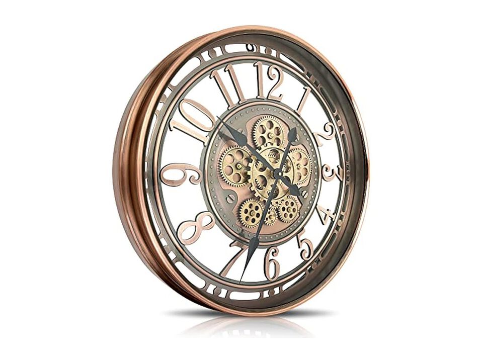 Real Moving Gears Metal Industrial Wall Clock 21 Inch Red Vintage