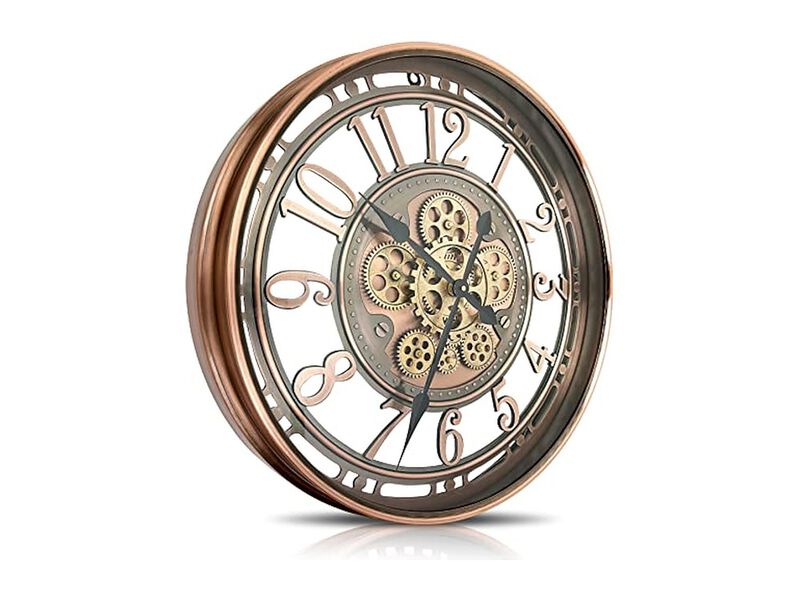 Real Moving Gears Metal Industrial Wall Clock 21 Inch Red Vintage image number 0
