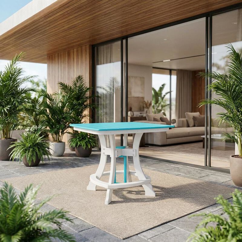 Outdoor Escape Square Outdoor Dining Table In Aruba Blue With White Base, Polyethylene Material image number 1