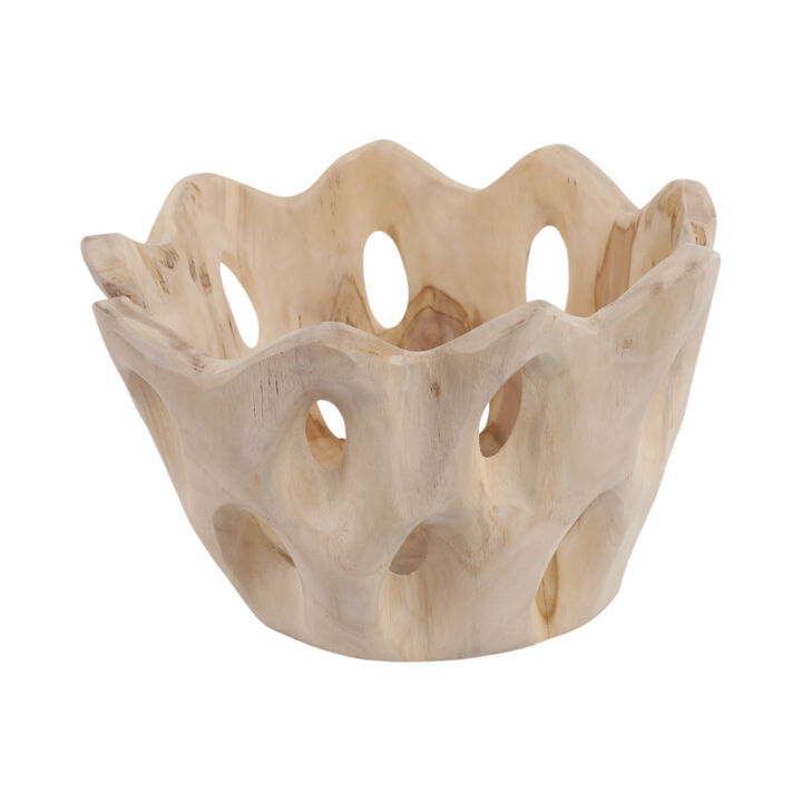 12" Teakwood Bowl W/cut-outs, Natural