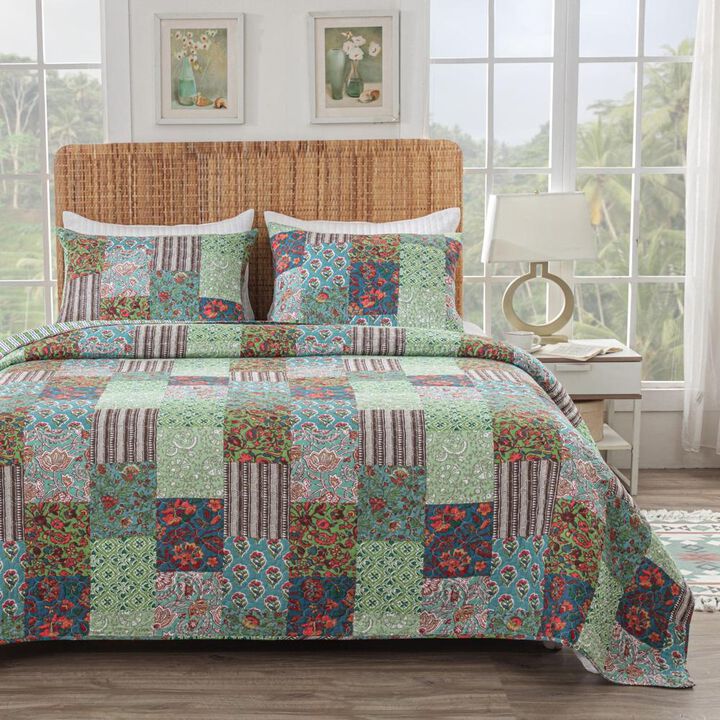 Greenland Home Fashions Jasmin Luxurious Comfortable 3 Pieces Quilt Set Jade King/Cal. King