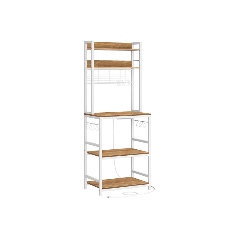 Bakers Rack with Hutch and Power Outlet for Kitchen Storage and Appliance Charging