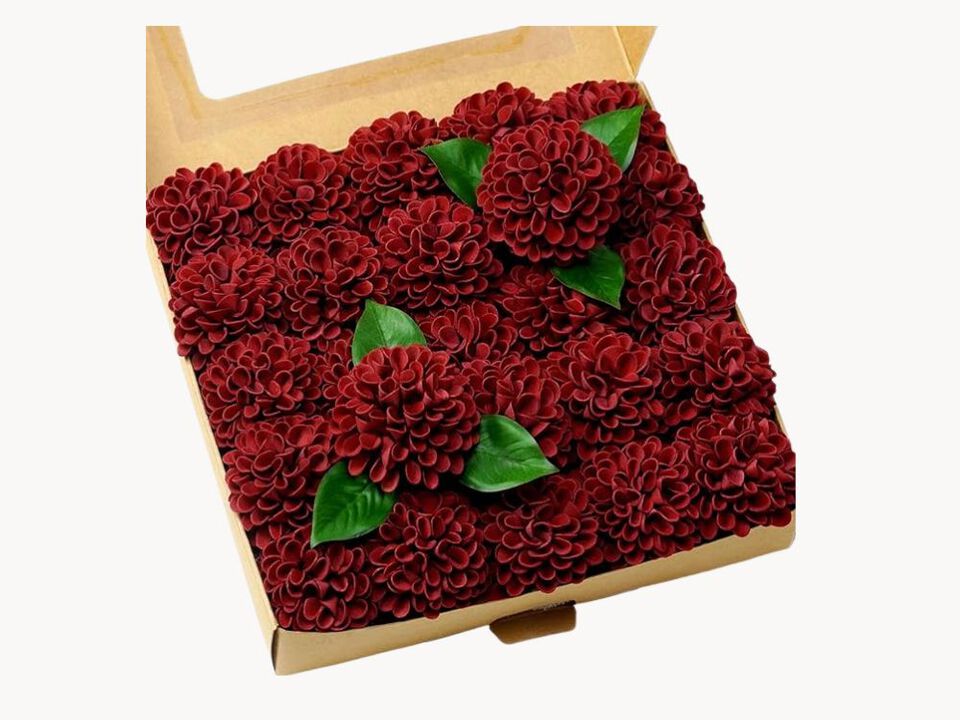 25 Piece Burgundy Artificial Dahlia Flower Stems Wedding Centerpiece Decor