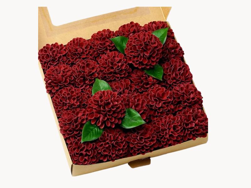 25 Piece Burgundy Artificial Dahlia Flower Stems Wedding Centerpiece Decor image number 0