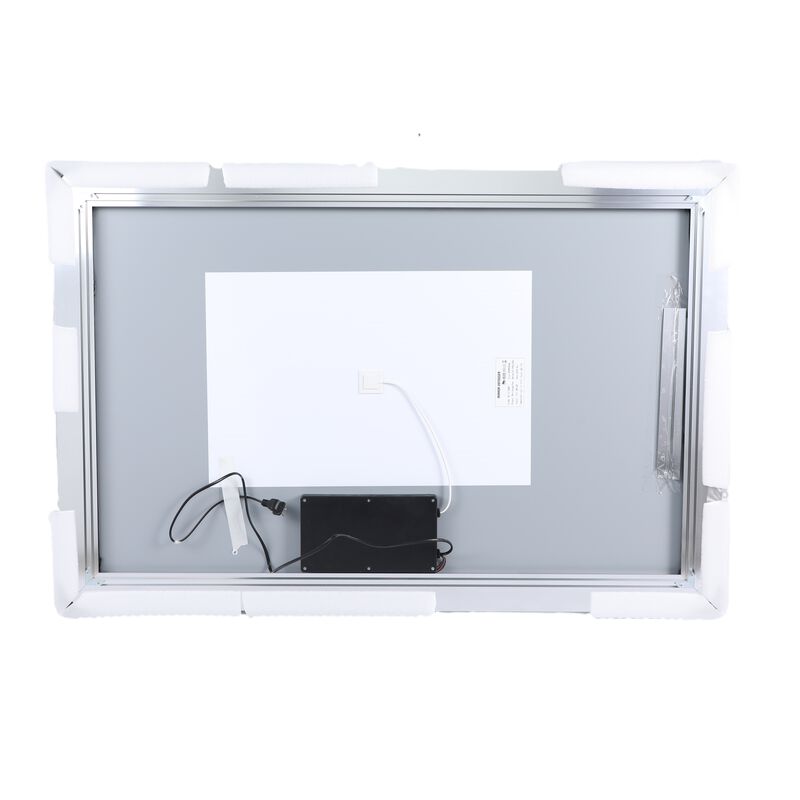 HomeRoots 32" Silver Aluminum Lighted Framed Anti Fog Bathroom Vanity Mirror image number 2