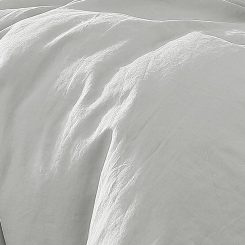 Edge 4 Piece King Size Duvet Comforter Set, Washed Linen, Cotton, Soft Gray - Benzara image number 2