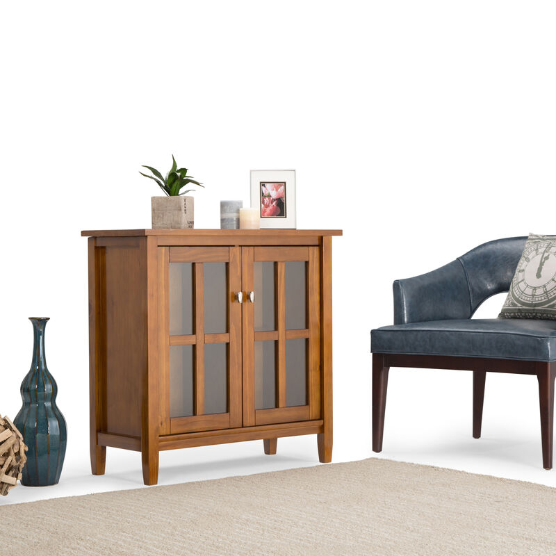 Warm Shaker SOLID WOOD 32 inch Wide Transitional Low Storage Cabinet in Light Golden Brown