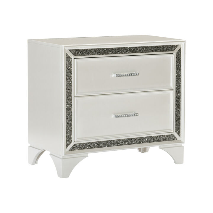 Glamourous Bedroom 1pc Nightstand Pearl White Metallic Finish Silver Glitter Trim Wooden furniture