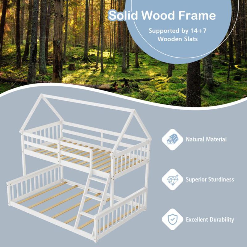 Hivvago Twin Over Full House Bunk Bed with Ladder and Guardrails