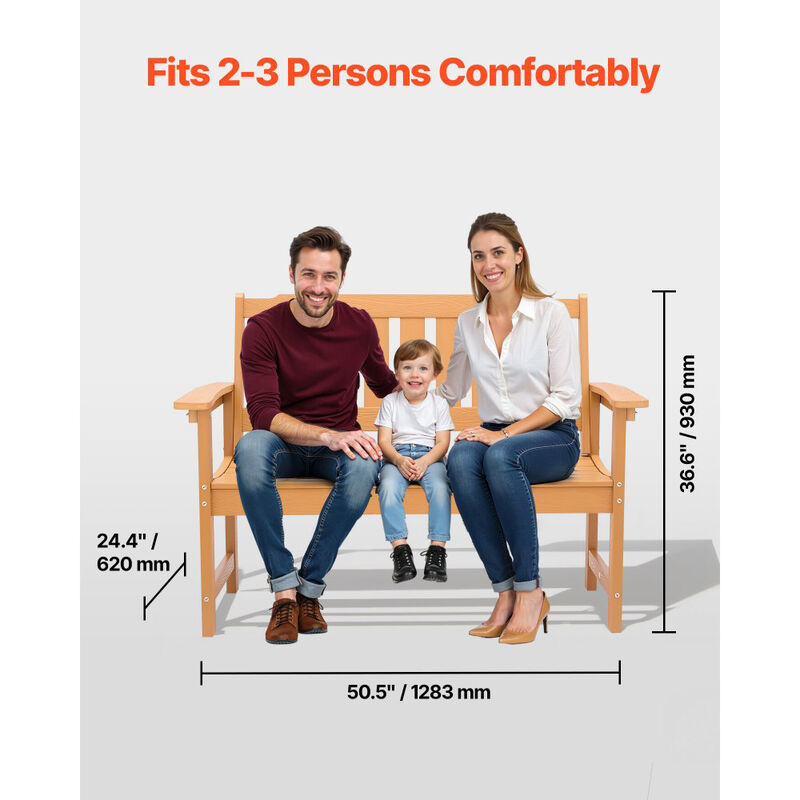 Patio Garden Bench for 2-3 Persons, Weatherproof Frame with Armrests image number 4