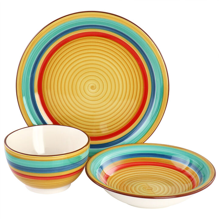 Gibson Home Rainbow 12 Piece Stoneware Dinnerware Set in Yellow Multi