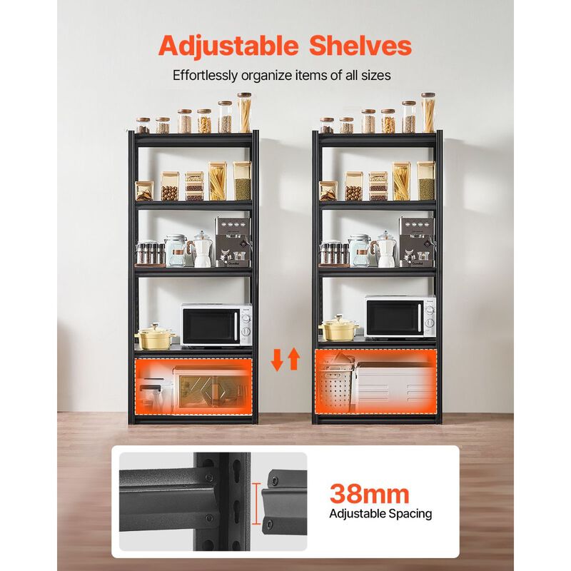 5 Tier Garage Storage Shelf Adjustable Metal Rack for Kitchen Basement image number 3