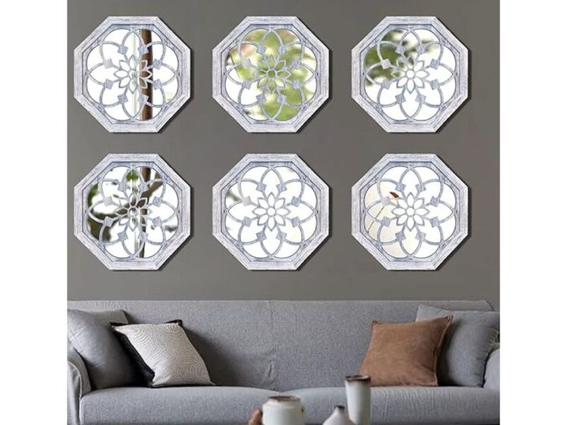 2-Pack 12" Rustic White Octagon Wall Mirrors &ndash; Vintage Farmhouse Decor