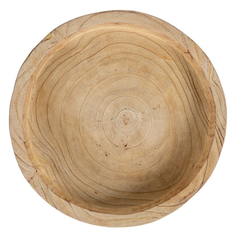 Decorative Hand‑Carved Paulownia Wood Tray Round Accent Display Stand, Natural Finish image number 4