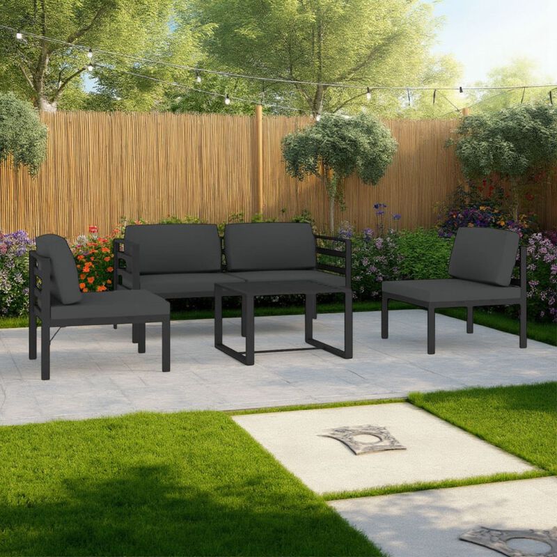 Shina 5pc Outdoor Modular Sofa Set with Coffee Table, Gray Aluminum - Benzara