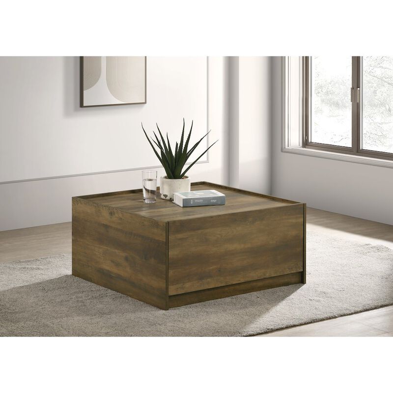 Travon 31.5"W Oak Finish Square Coffee Table with 2 Drawers