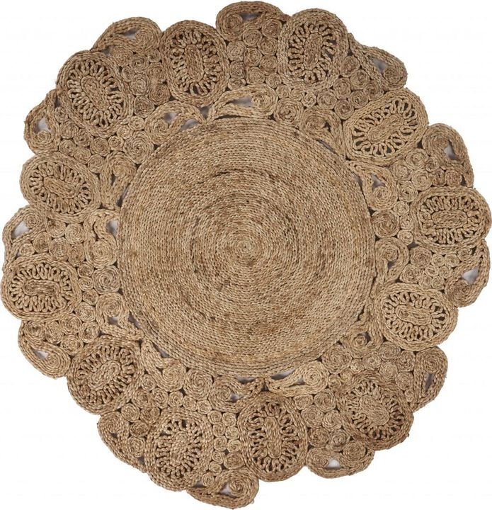 HomeRoots Jute Abstract Geometric Hand Braided Area Rug