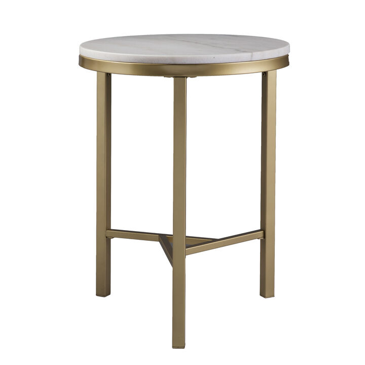 Hivvago 24 Inch  Champagne Genuine Marble Look And Iron Rectangular End Table