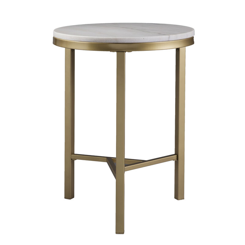 Hivvago 24 Inch  Champagne Genuine Marble Look And Iron Rectangular End Table