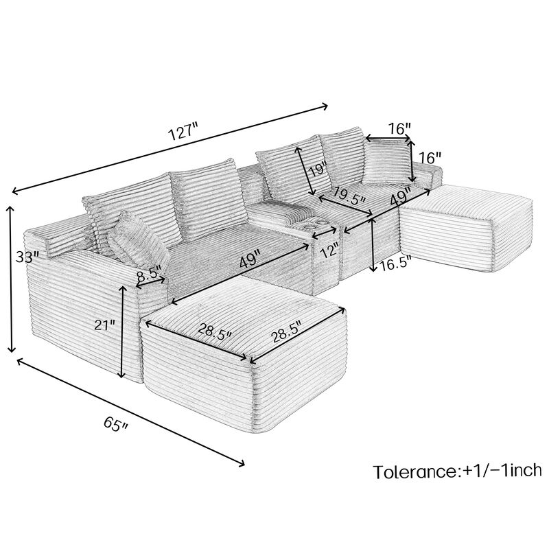 Snupdu 127" Cloud Couch Sectional image number 4