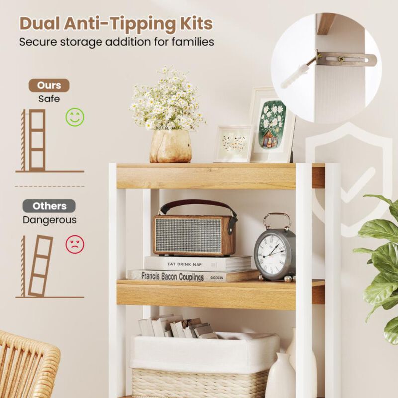 Hivvago 4 Tier Bookshelf Wooden Bookcase with Dual Anti-Tipping Kits
