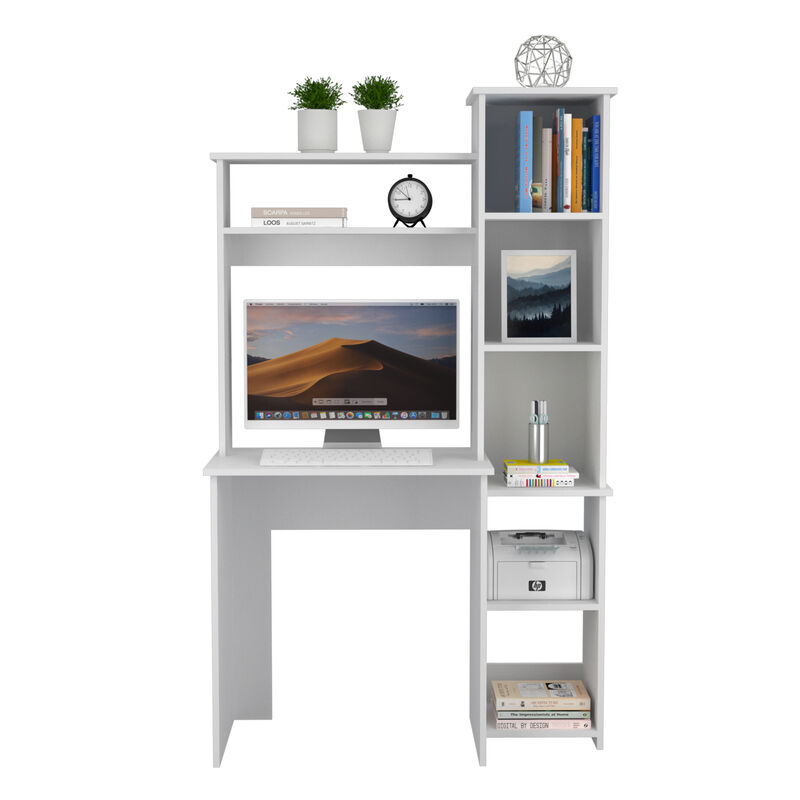 DEPOT E-SHOP Aramis Desk, Five Shelves, Two Superior Shelves, White