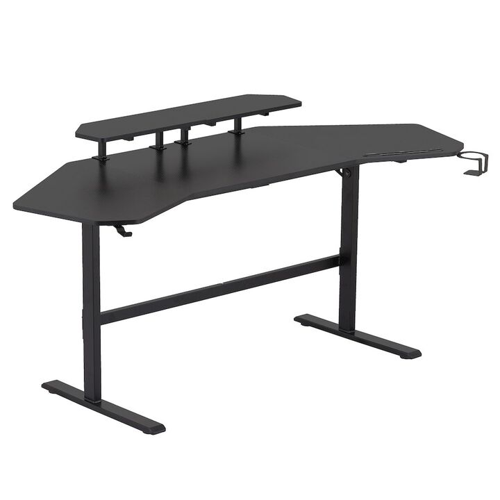 Gaming Desk with Shelves & Accessory Holder, Black
