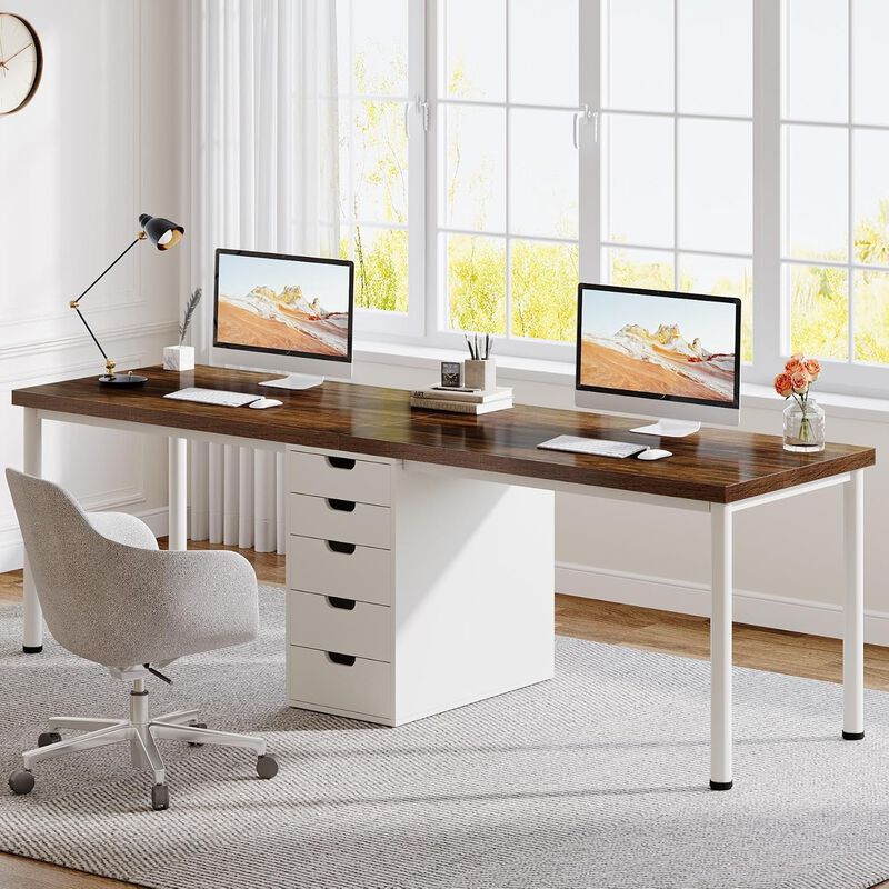 Tribesigns 78.7" Dining Table for 6-8, Industrial Kitchen Table with Metal Frame, Large Rectangular Wood Table that Doubles as Home Office Desk or Conference Table, Rustic Brown and Black image number 1