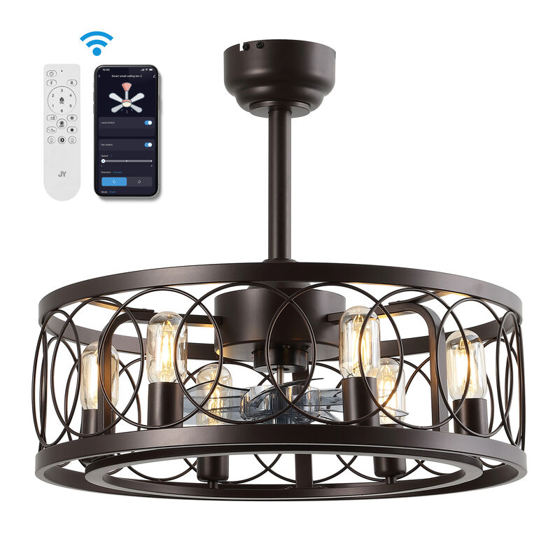 Celeste 6-Light Industrial Farmhouse 6-Speed Metal Mobile-App Remote-Controlled Caged LED Ceiling Fan
