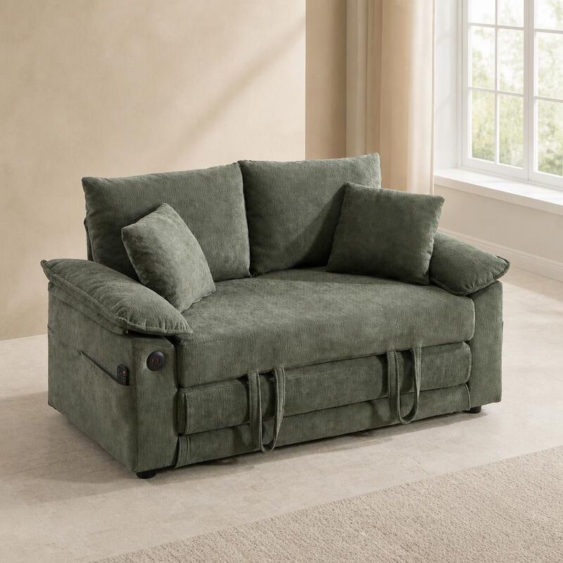 GOODSILO 3-in-1 Upholstered Convertible Futon Sofa Bed, Foldable Tufted Loveseat Pull Out Sleeper Couch with Side Pockets for Small Living Spaces image number 3