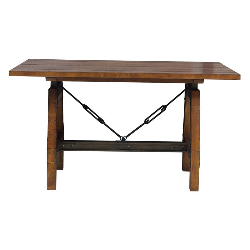 Rustic Brown and Gunmetal Finish 1pc Counter Height Dining Table Industrial Design Wooden Dining Furniture