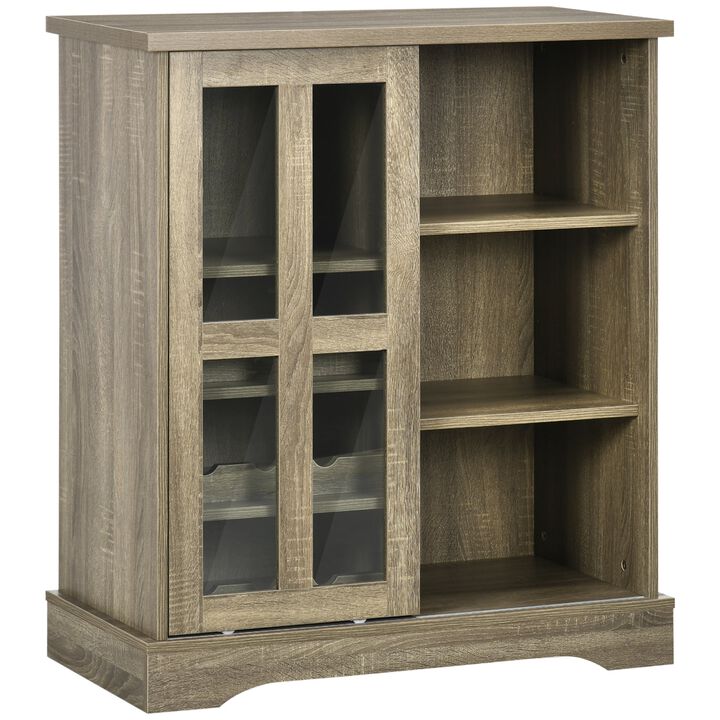 Sideboard Buffet Kitchen Buffet Cabinet with Wine Racks Sliding Glass Door Storage Shelves for Living Room Grey