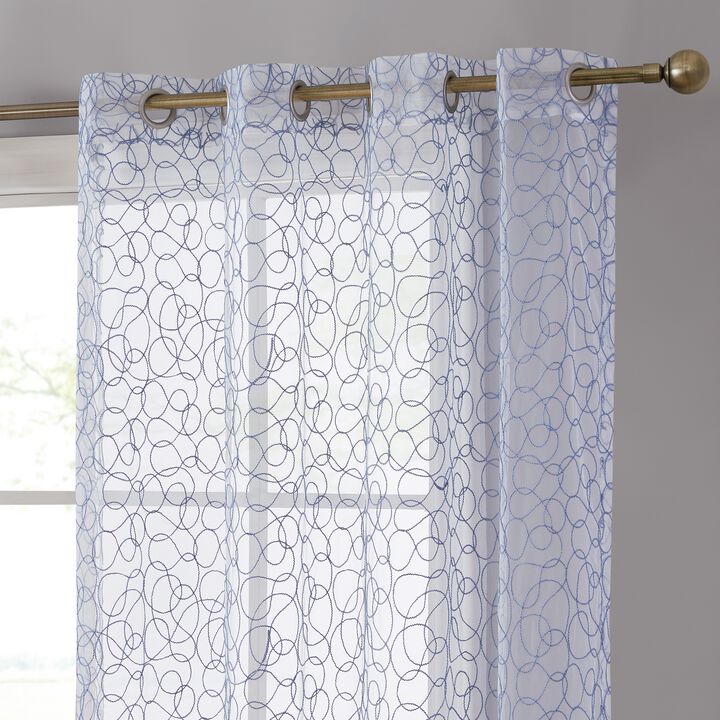 THD Francine Embroidered Premium Soft Decorative Sheer Voile Light Filtering Grommet Window Treatment Curtain Drapery Panels - Set of 2 Panels