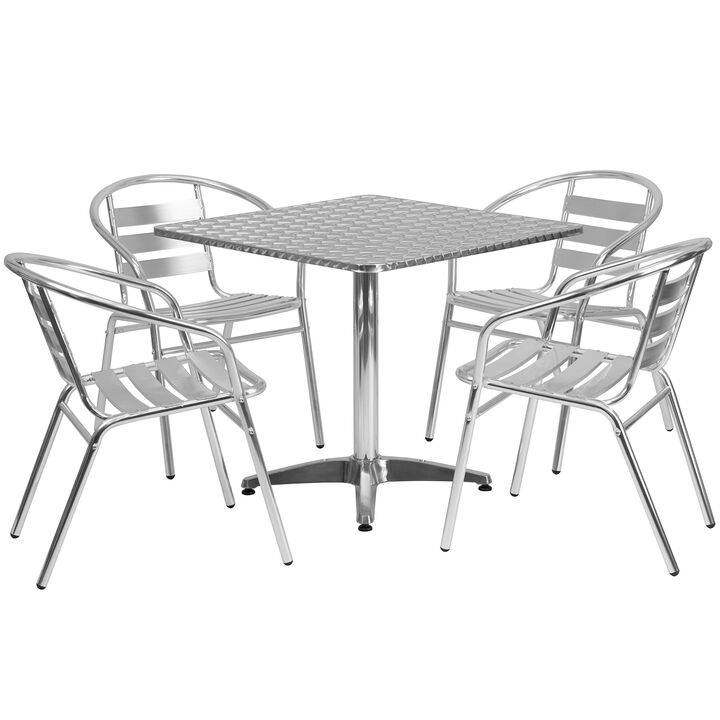 Flash Furniture 31.5'' Square Aluminum Indoor-Outdoor Table Set with 4 Slat Back Chairs