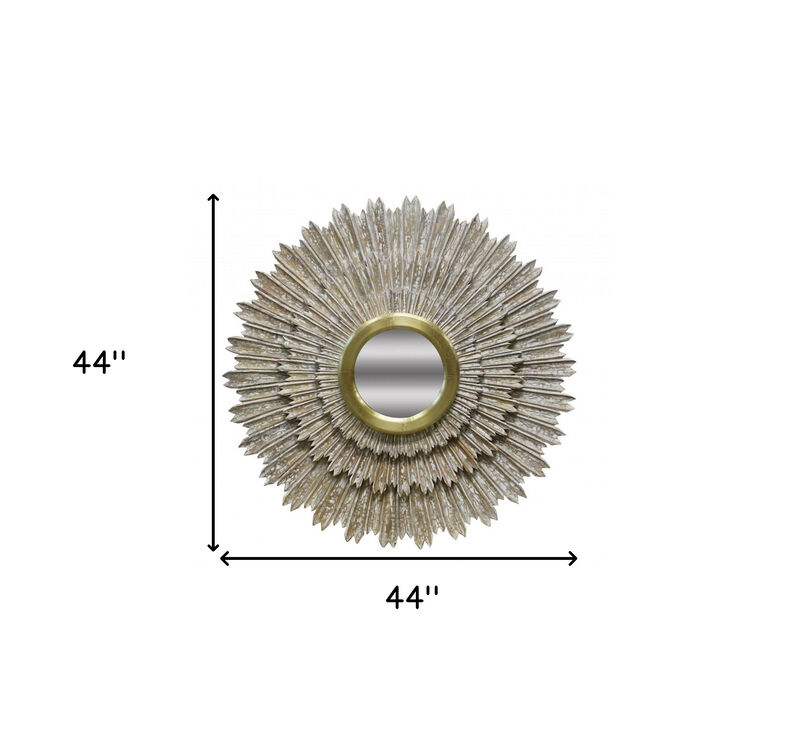 HomeRoots 44" Antiqued Gold Sunburst Wood and Metal Framed Accent Mirror image number 4