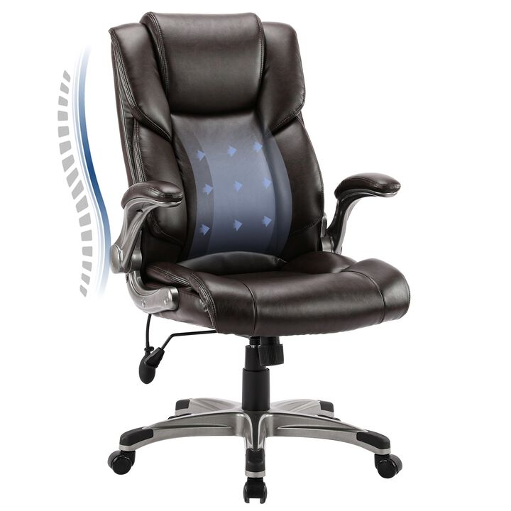 COLAMY Leather Executive Office Chair- High Back Home Computer Desk Chair with Padded Flip-up Arms, Adjustable Tilt Lock, Swivel