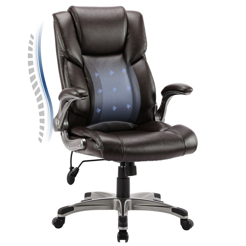 COLAMY Leather Executive Office Chair- High Back Home Computer Desk Chair with Padded Flip-up Arms, Adjustable Tilt Lock, Swivel image number 1