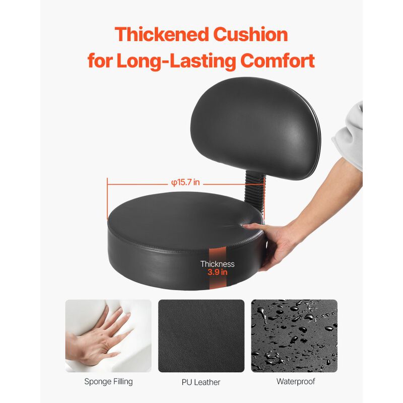 Round Rolling Stool with Wheels and Back Support, Adjustable Salon Chair for Massage & Tattoo-Black image number 3