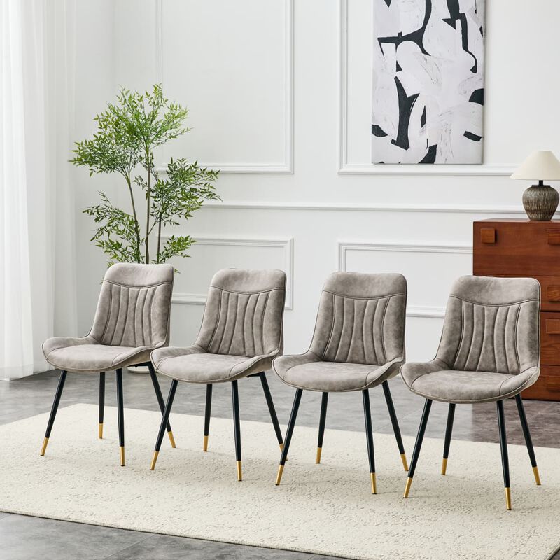 Set of 4 Dining Chairs PU Leather Side Dining Chairs with high back and stitched backrest Metal Leg Dining Chairs with leveling feet image number 1