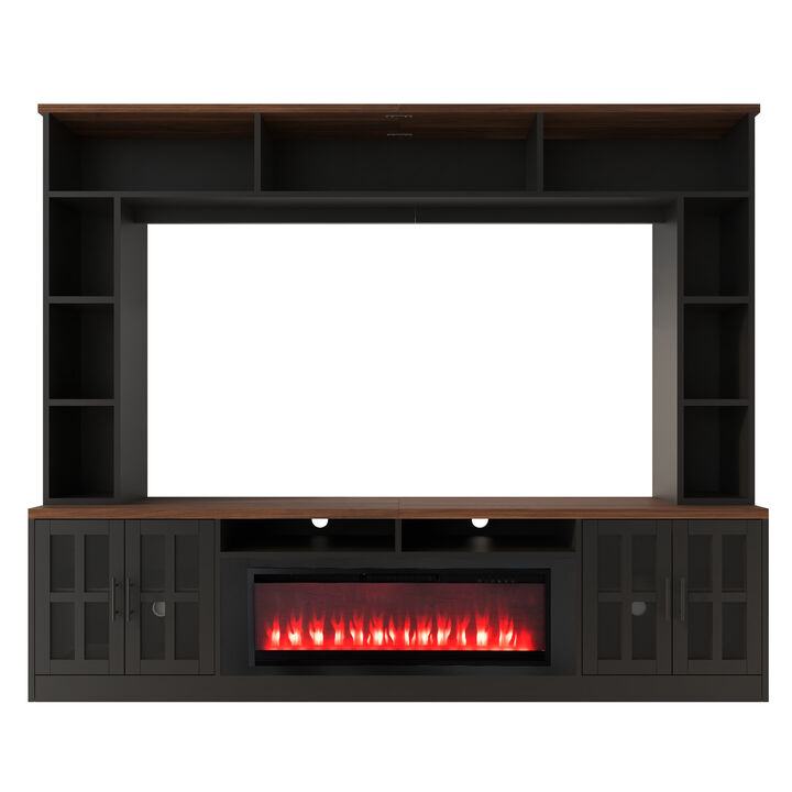 Merax Large TV Stand with Electric Fireplace Insert, 3 Top Shelves + 6 Side Shelves