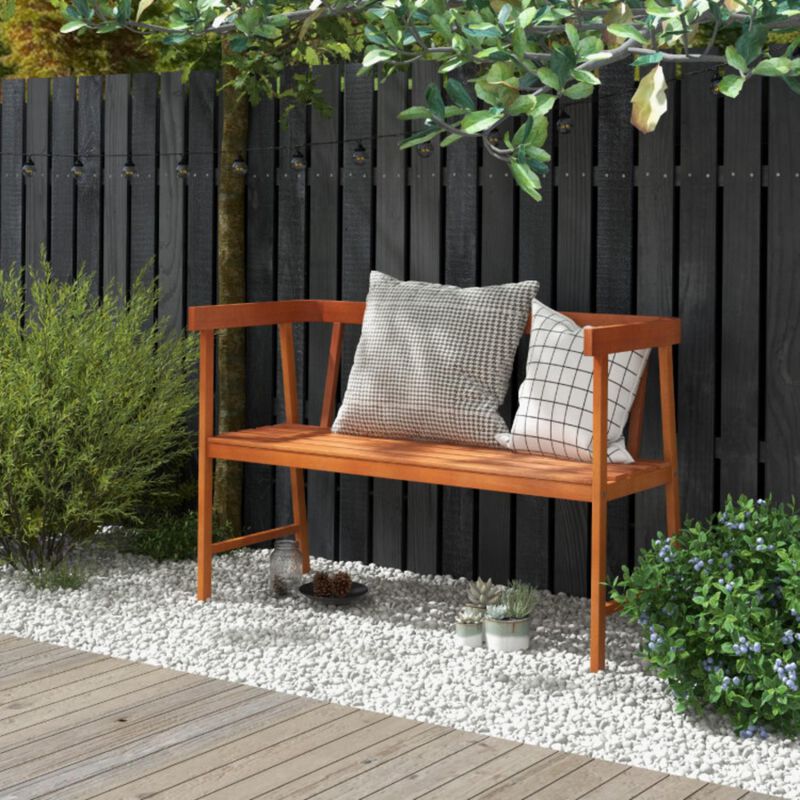 Hivvago Outdoor Eucalyptus Wood Bench with Backrest and Armrests
