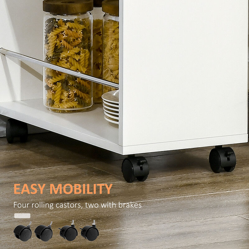 Rolling Kitchen Cart, Utility Storage Cart, Serving Trolley with Drawer, White