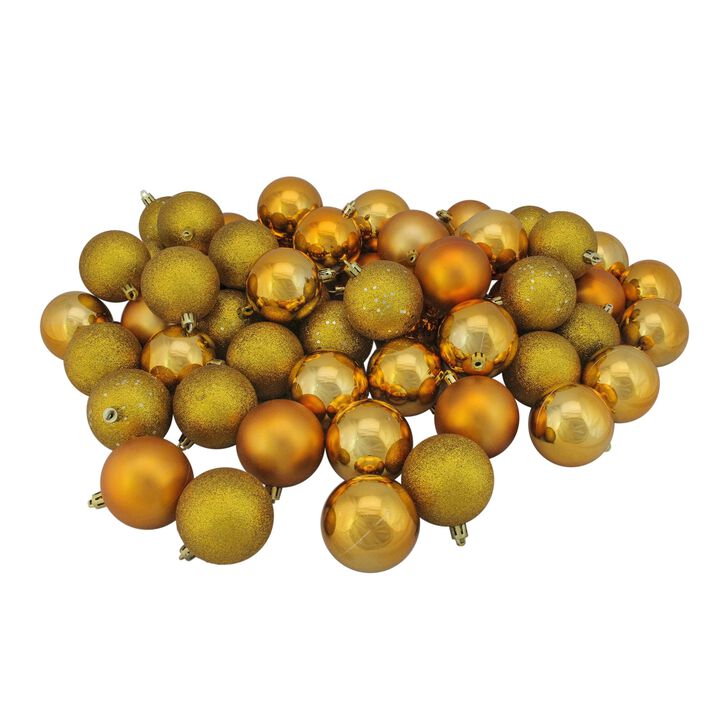 60ct Antique Gold Shatterproof 4-Finish Christmas Ball Ornaments 2.5" (60mm)