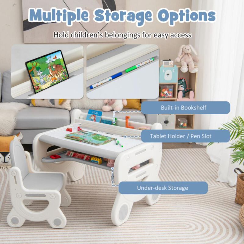 Hivvago Kids Drawing Table and Chair Set with Watercolor Pens and Blackboard Eraser