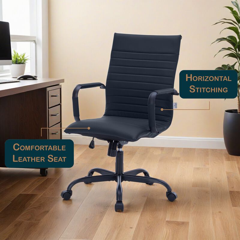 LeisureMod Harris Ergonomic High-Back Office Chair – Leather Upholstery, Adjustable Swivel, Tilt, and Black Iron Frame for Office & Conference Use