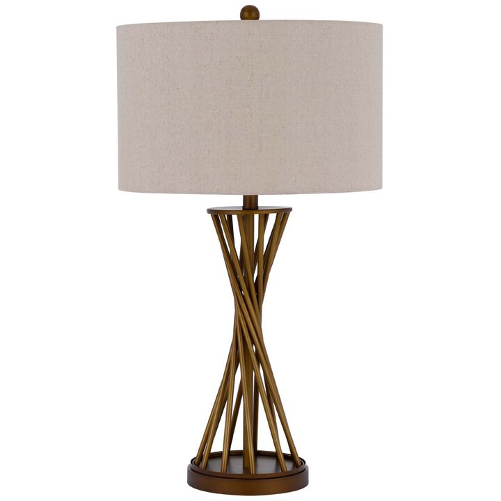 Table Lamp, Twisted Hourglass Gold Base, Light Brown Shade, 31 Inch