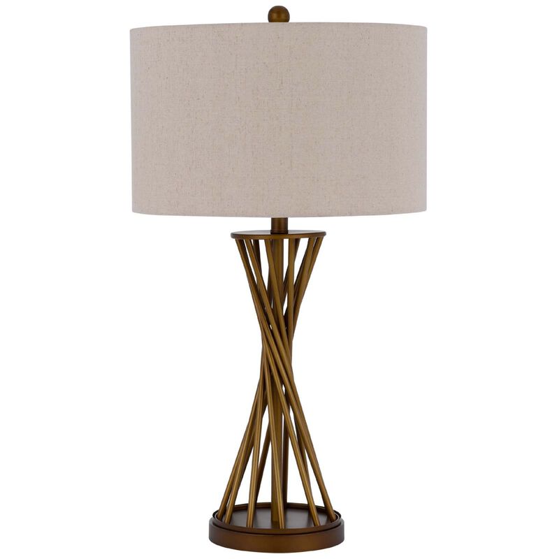 Table Lamp, Twisted Hourglass Gold Base, Light Brown Shade, 31 Inch image number 0