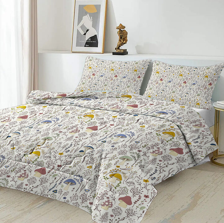 3 Piece Comforter Set Cute Mushroom Design With Pillow Shams For Kids - Twin size