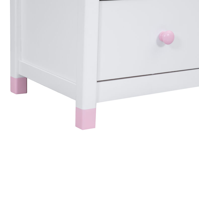 Wooden Nightstand with Two Drawers for Kids,End Table for Bedroom,White+Pink image number 8